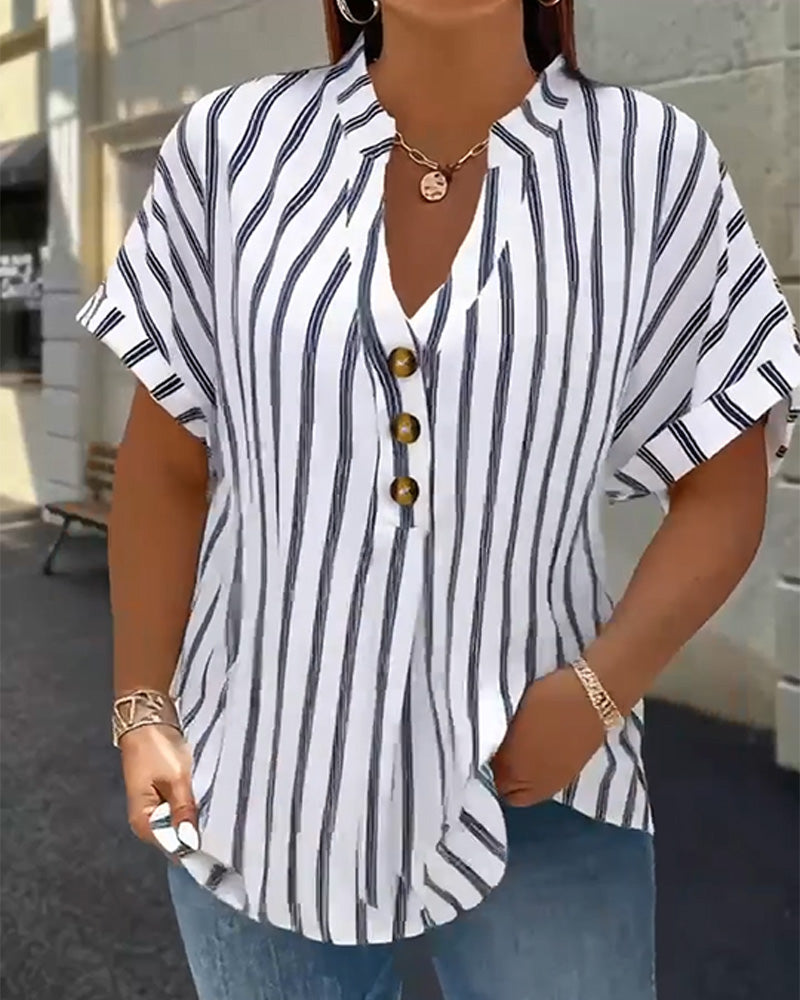 Zanira | Striped V-Neck Button Blouse