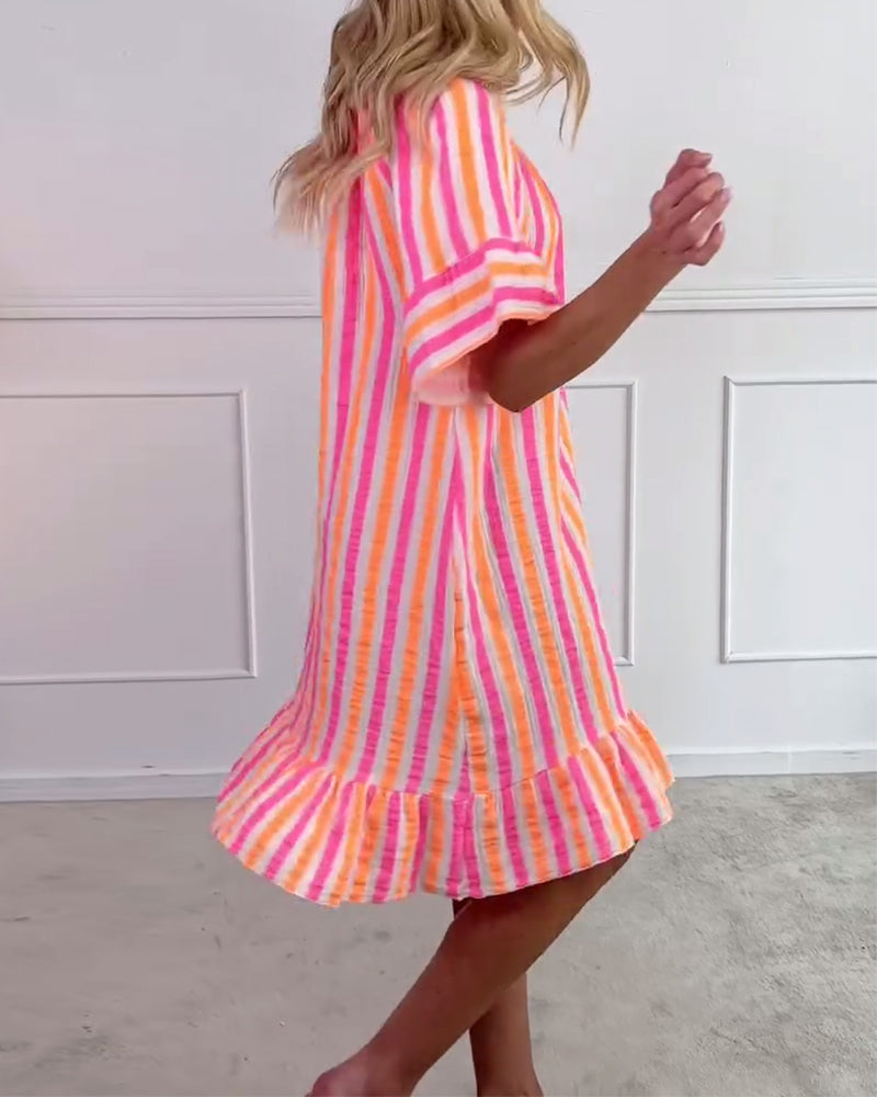 Amelina | Striped Pleated Shift Dress