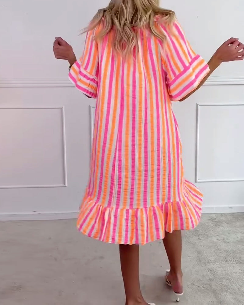 Amelina | Striped Pleated Shift Dress
