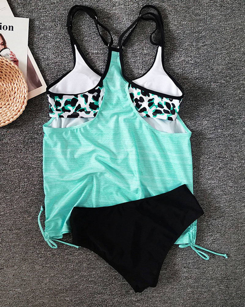 Savina | Solid Tankini with Leopard Accents