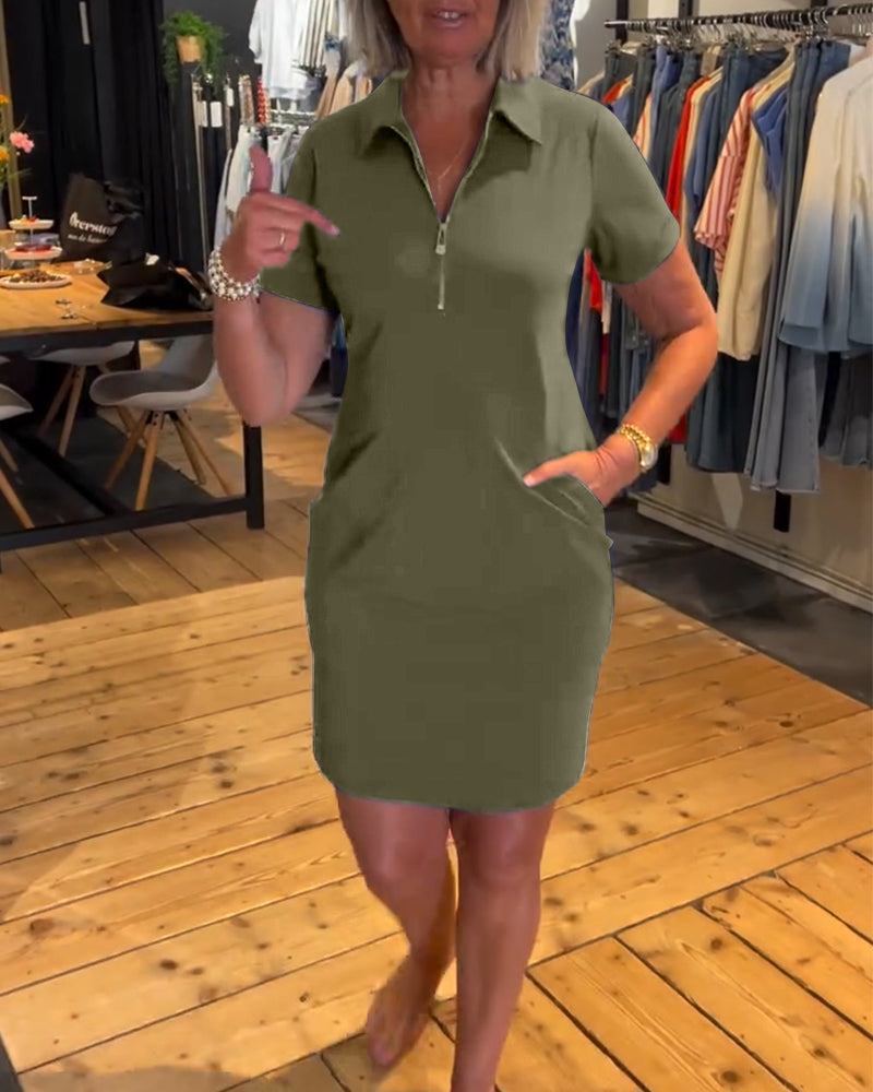 Ariselle | Collared Button-Zip Dress
