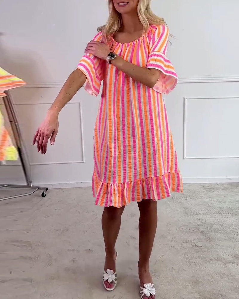 Amelina | Striped Pleated Shift Dress