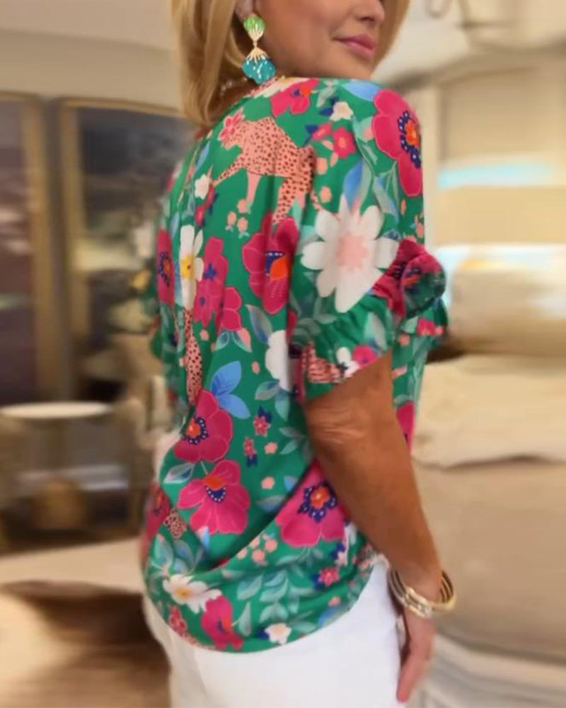 Elara | V-Neck Floral Blouse