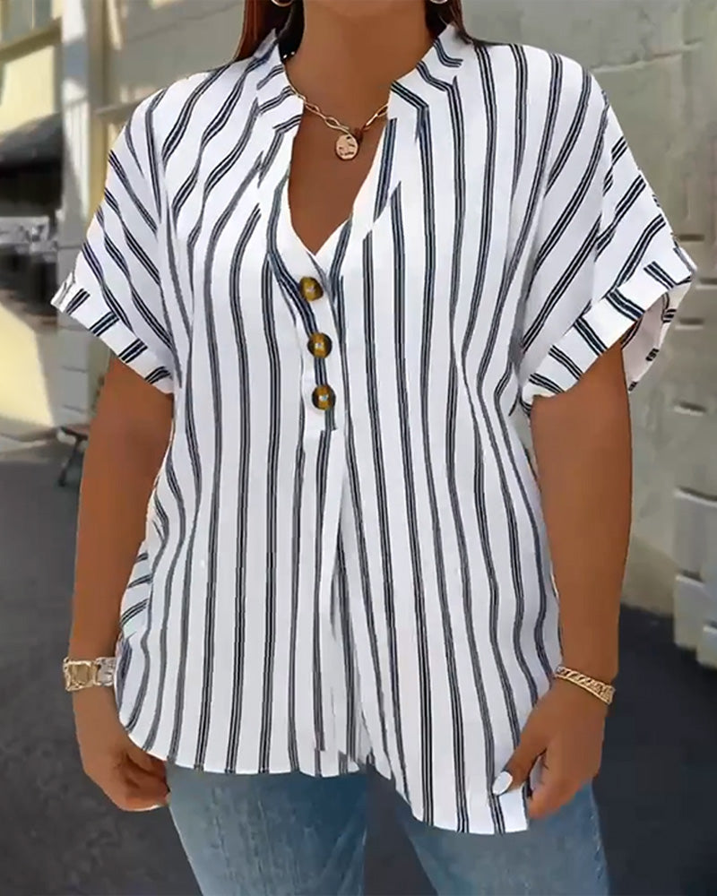 Zanira | Striped V-Neck Button Blouse