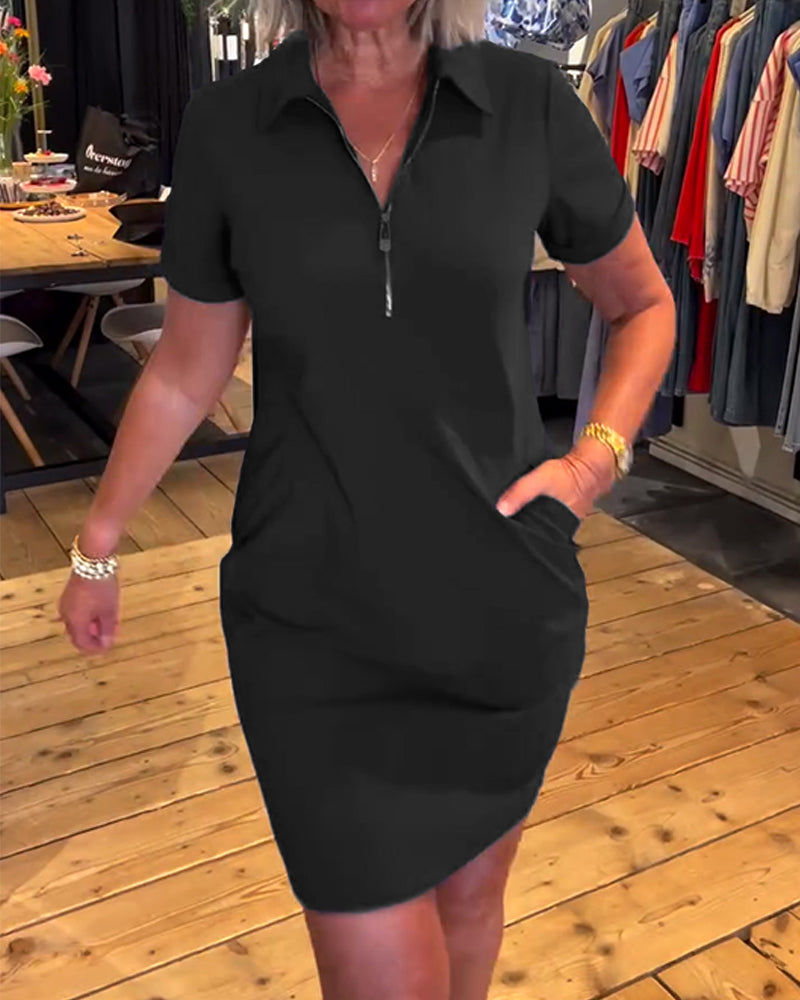 Ariselle | Collared Button-Zip Dress