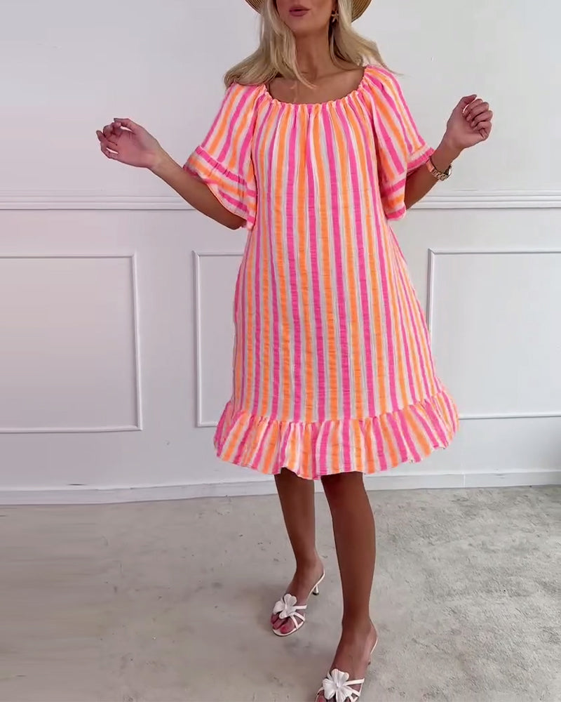Amelina | Striped Pleated Shift Dress