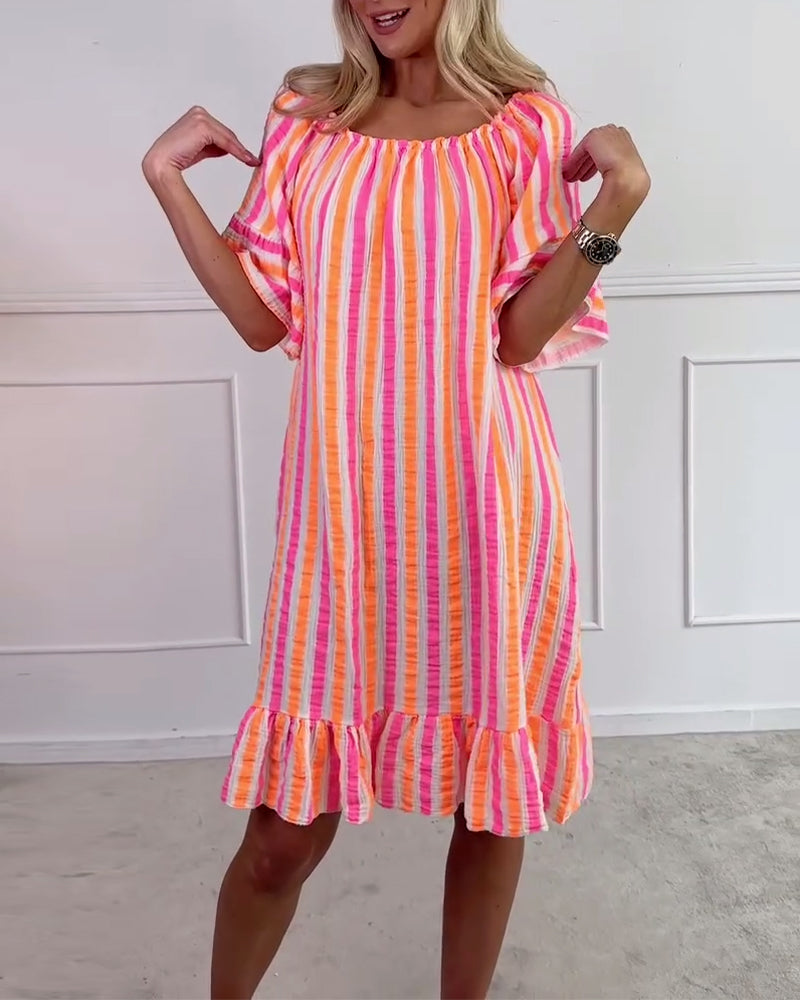 Amelina | Striped Pleated Shift Dress