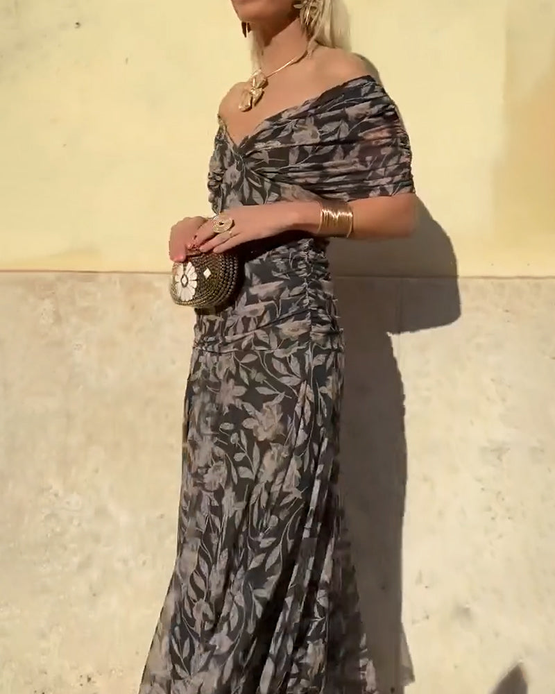 Solenya | Off-Shoulder V-Neck Dress