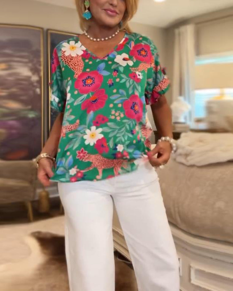 Elara | V-Neck Floral Blouse