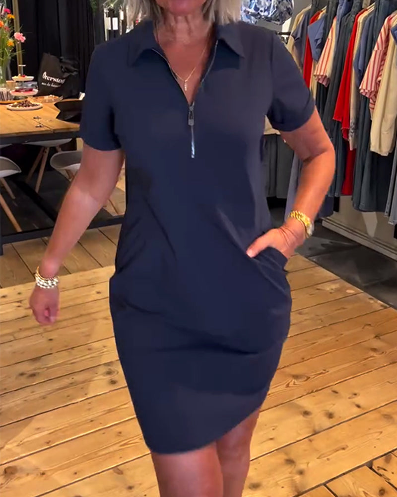Ariselle | Collared Button-Zip Dress