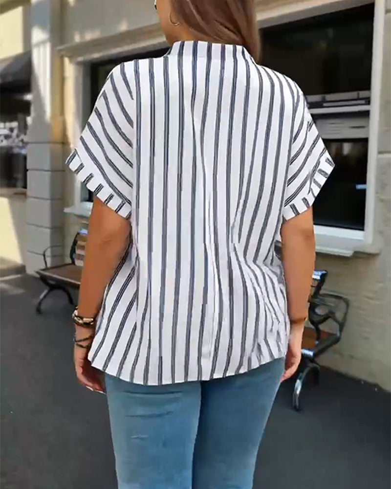 Zanira | Striped V-Neck Button Blouse