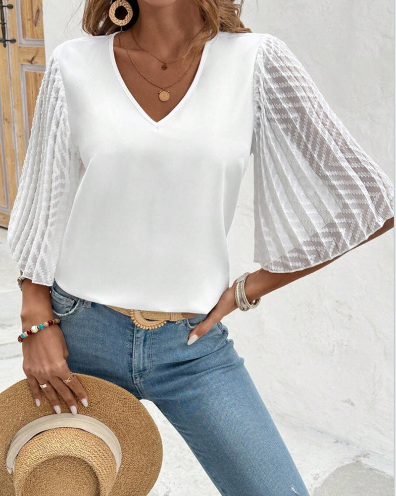 Aria | Solid V-Neck Loose Fit Blouse