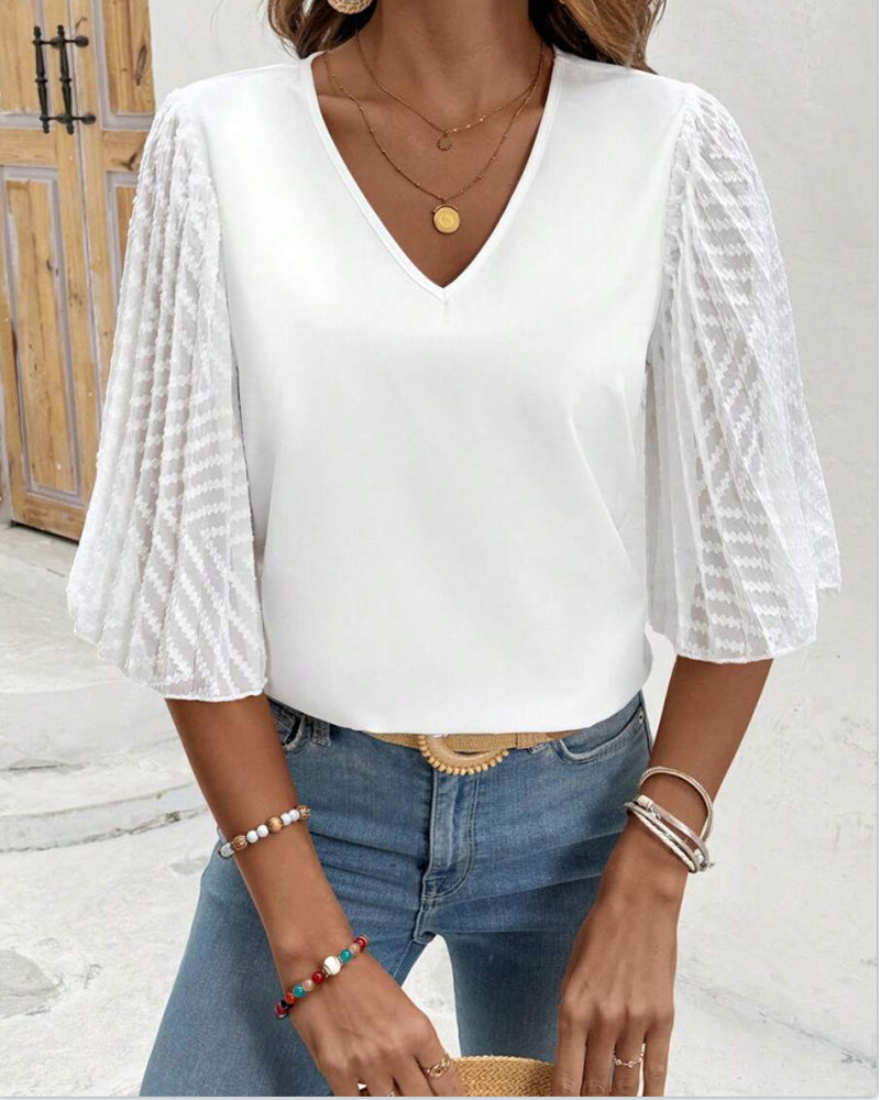 Aria | Solid V-Neck Loose Fit Blouse