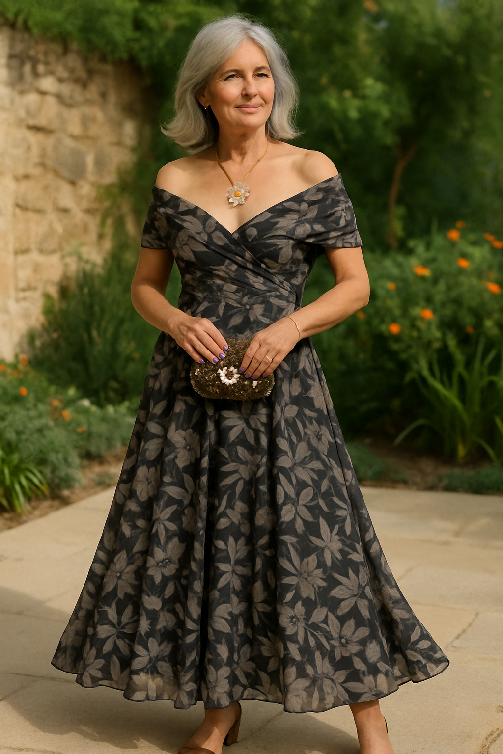 Solenya | Off-Shoulder V-Neck Dress
