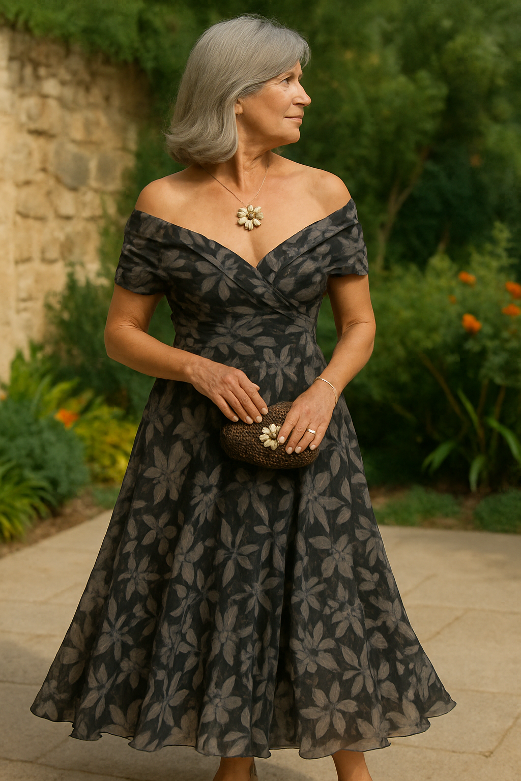 Solenya | Off-Shoulder V-Neck Dress