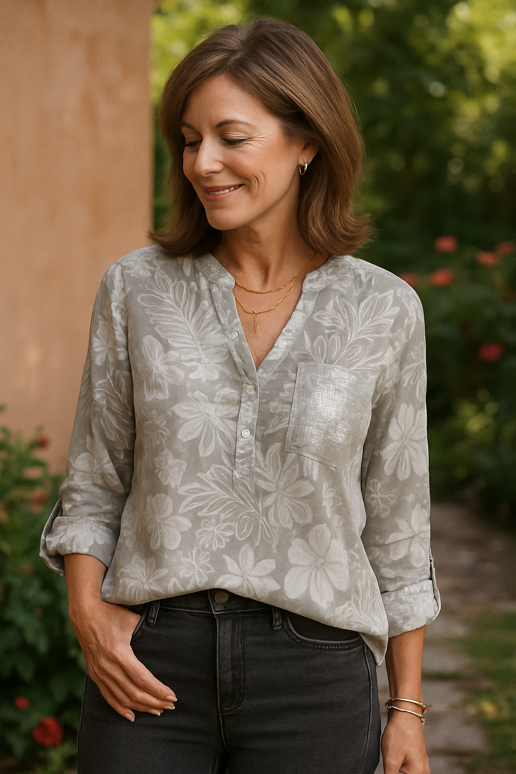 Tayana | Sequin Leaf Patchwork Top