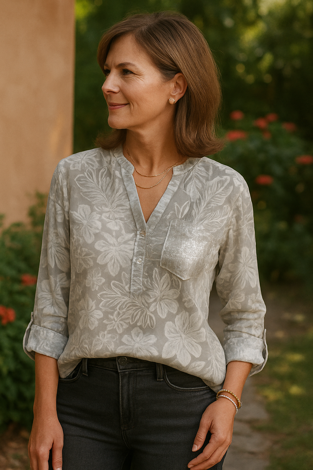 Tayana | Sequin Leaf Patchwork Top