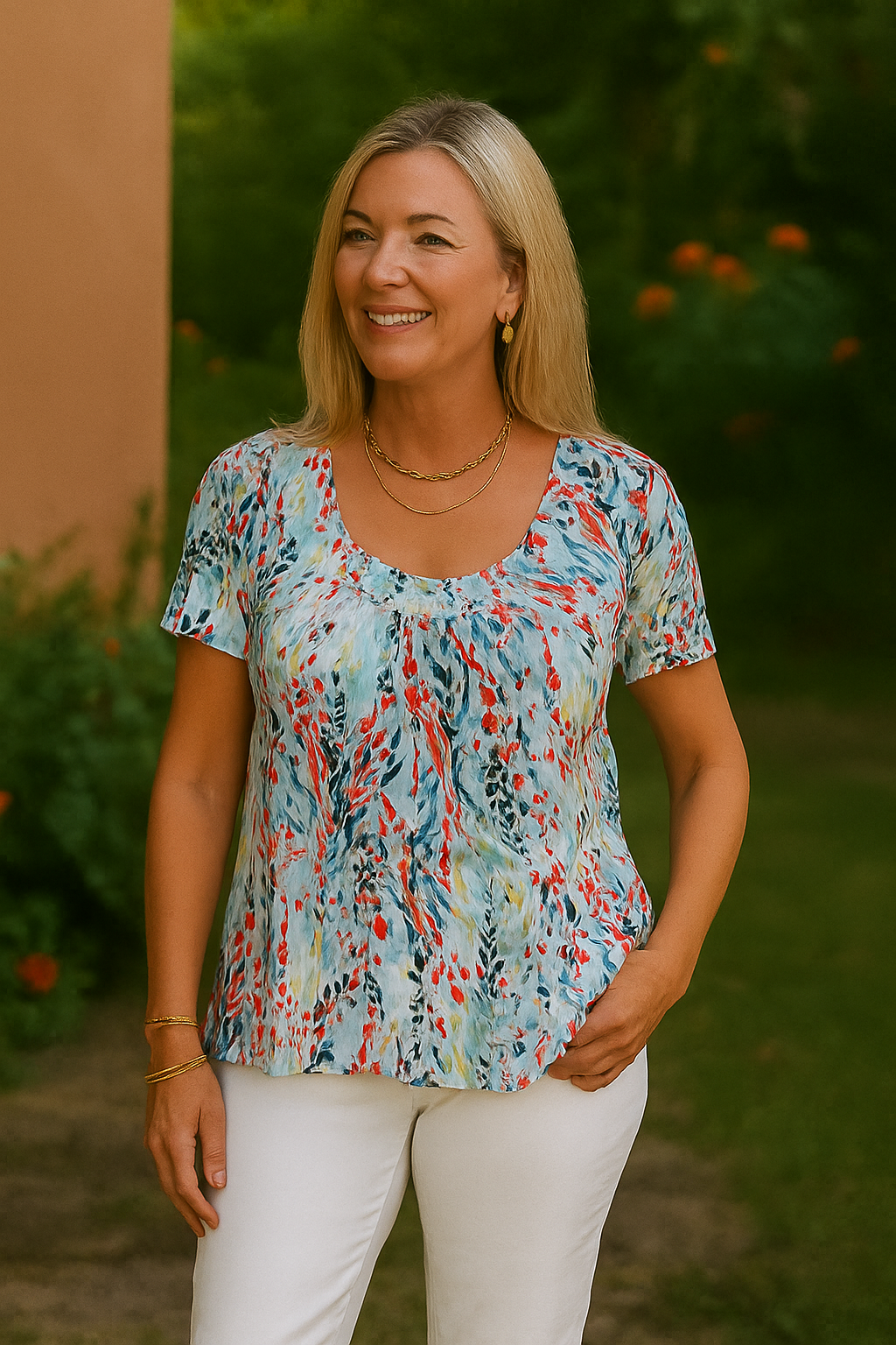 Liora | Patterned U-Neck Tee