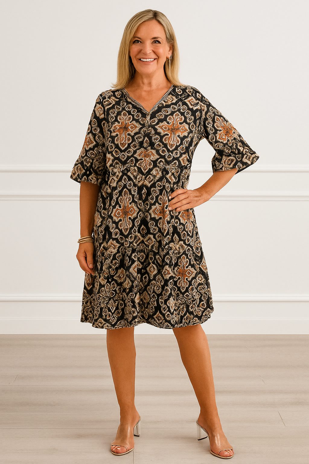 Elowen | Vintage Print Midi Dress