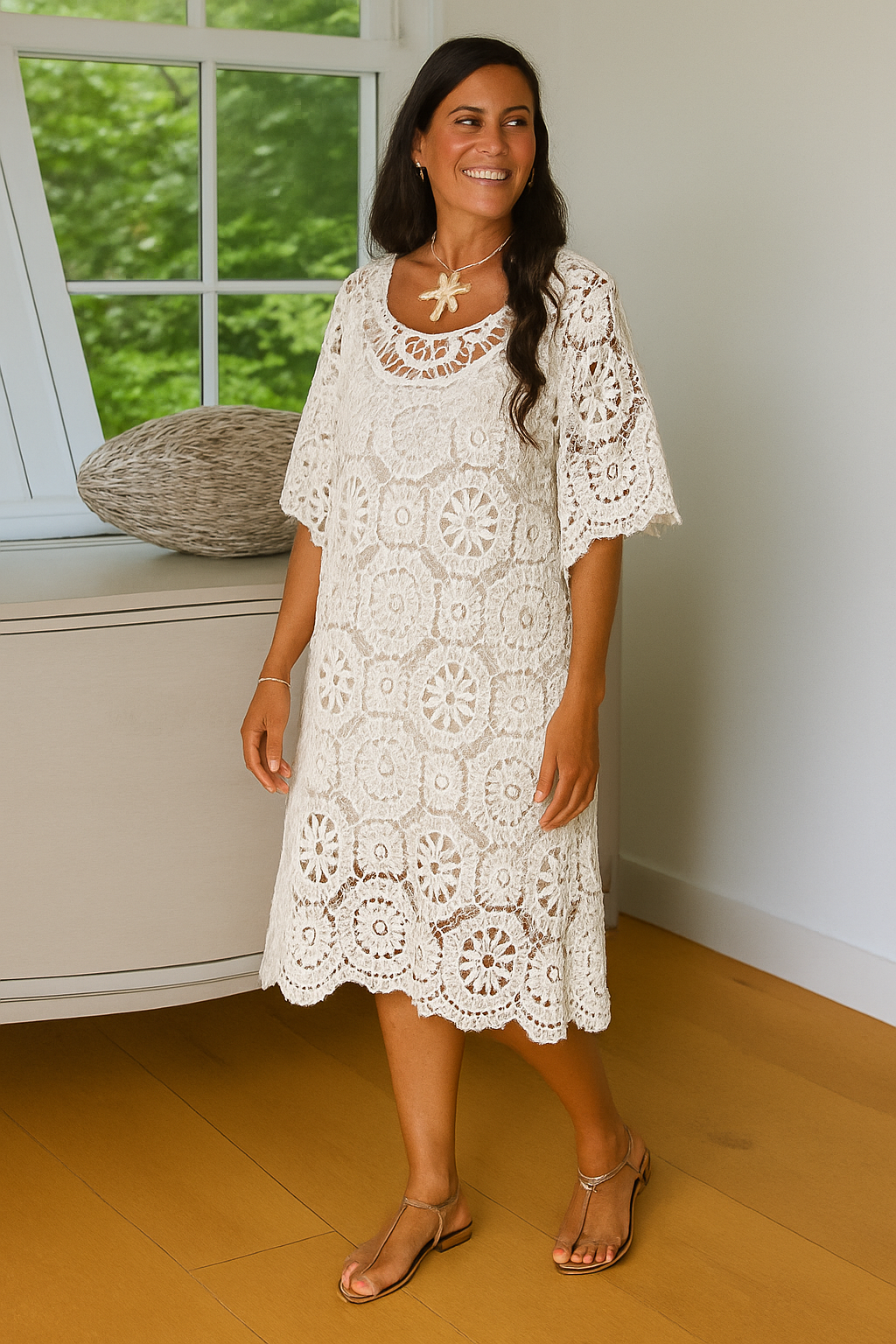 Iselina | Eyelet Half-Sleeve Dress