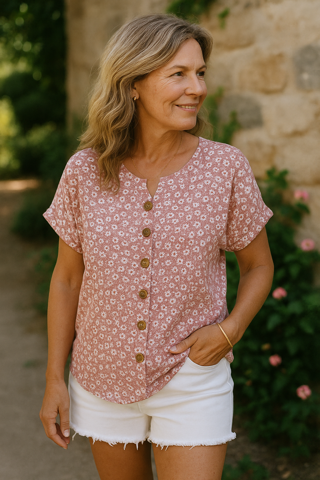 Liora | Elegant Floral Button Blouse