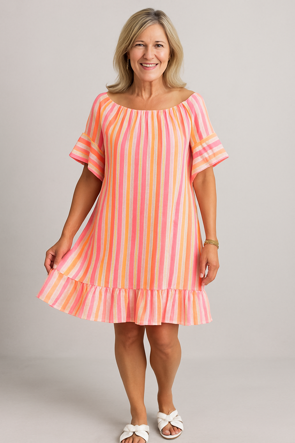 Amelina | Striped Pleated Shift Dress