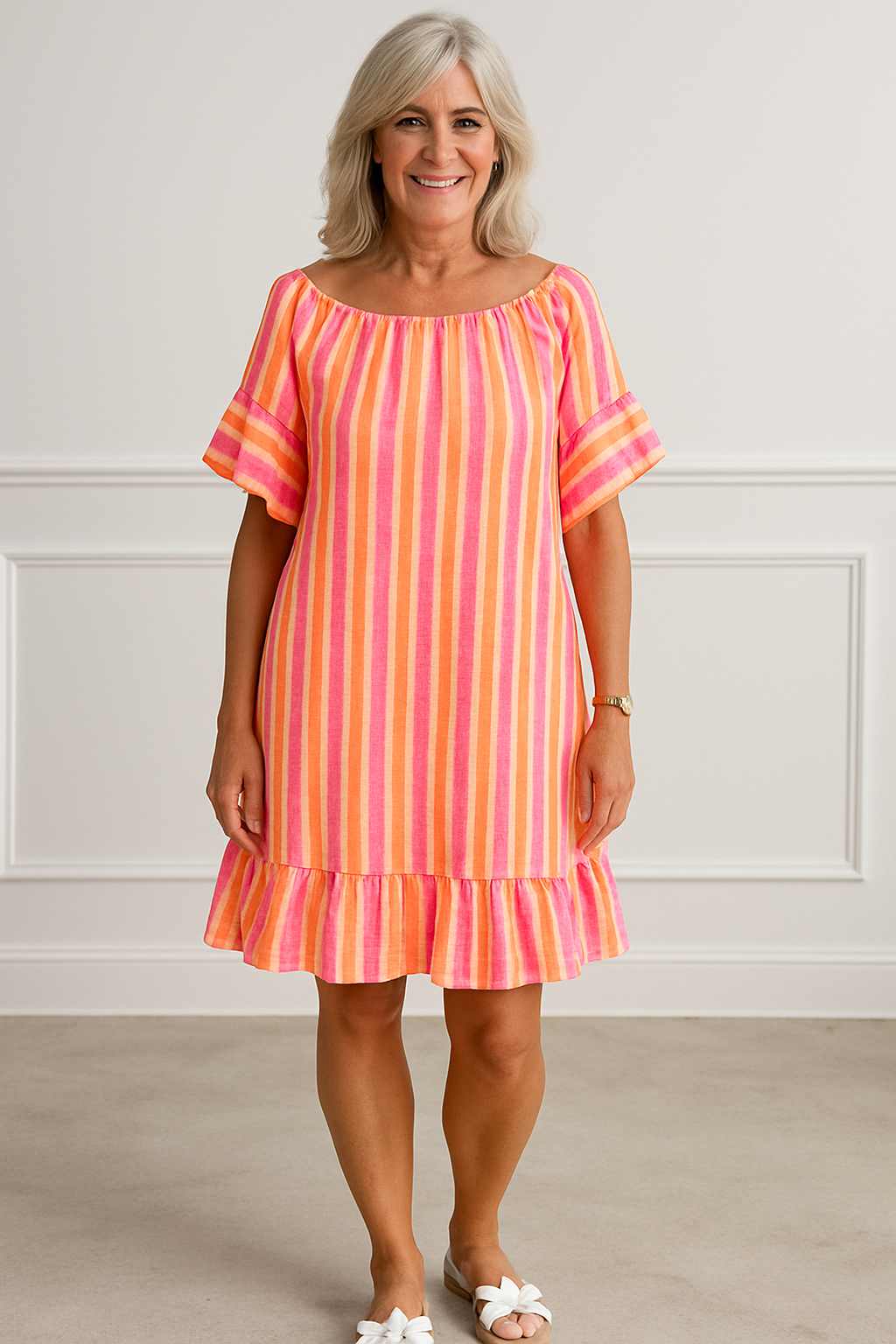Amelina | Striped Pleated Shift Dress