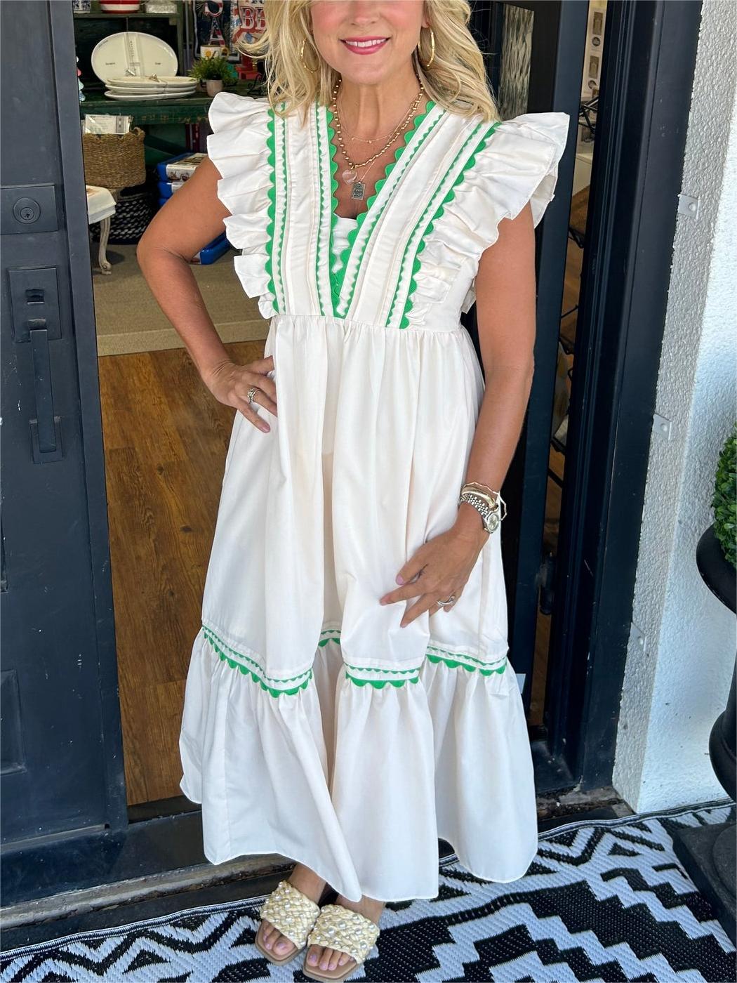 Liora | V-Neck Ruffle Sleeve Dress