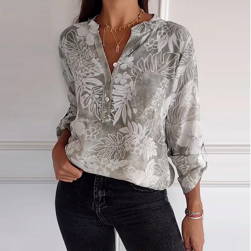 Tayana | Sequin Leaf Patchwork Top