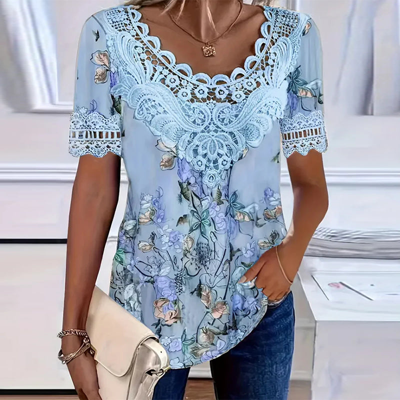 Selena | Floral Print Short Sleeve T-Shirt