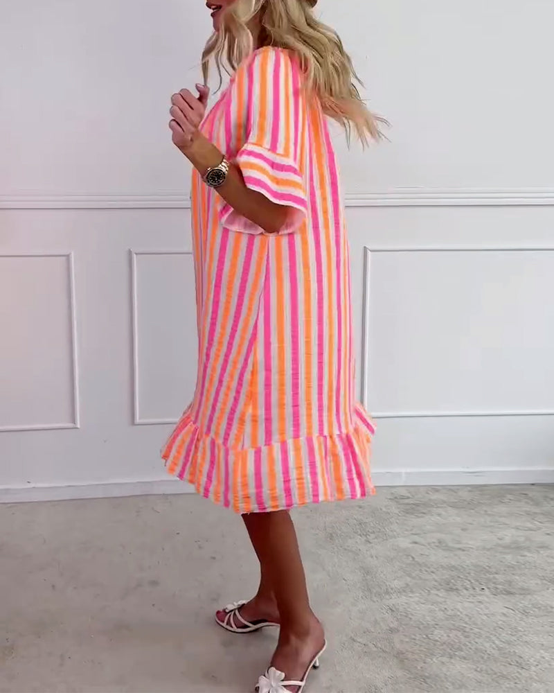 Amelina | Striped Pleated Shift Dress