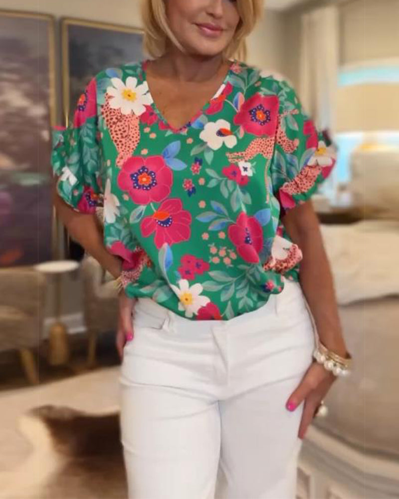 Elara | V-Neck Floral Blouse