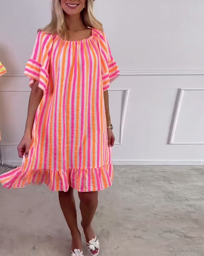 Amelina | Striped Pleated Shift Dress
