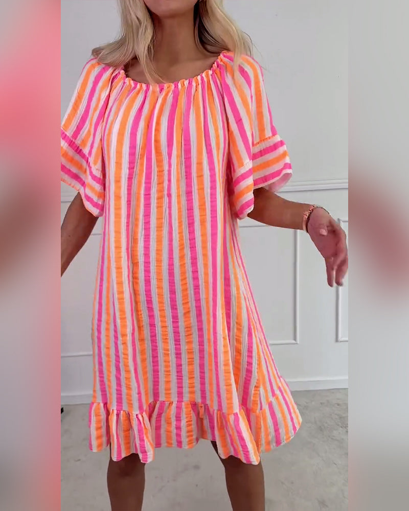 Amelina | Striped Pleated Shift Dress
