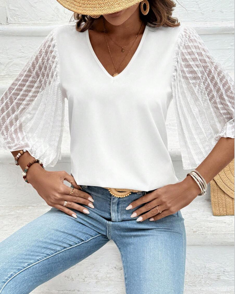 Aria | Solid V-Neck Loose Fit Blouse