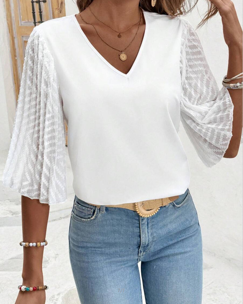 Aria | Solid V-Neck Loose Fit Blouse