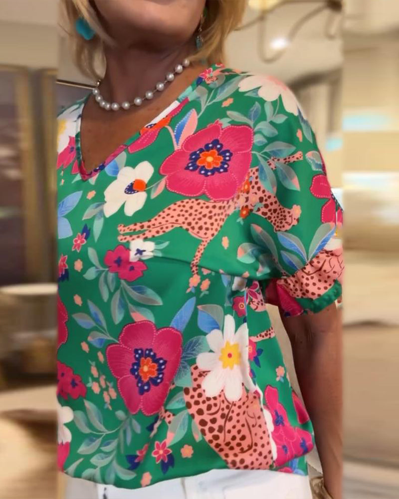 Elara | V-Neck Floral Blouse