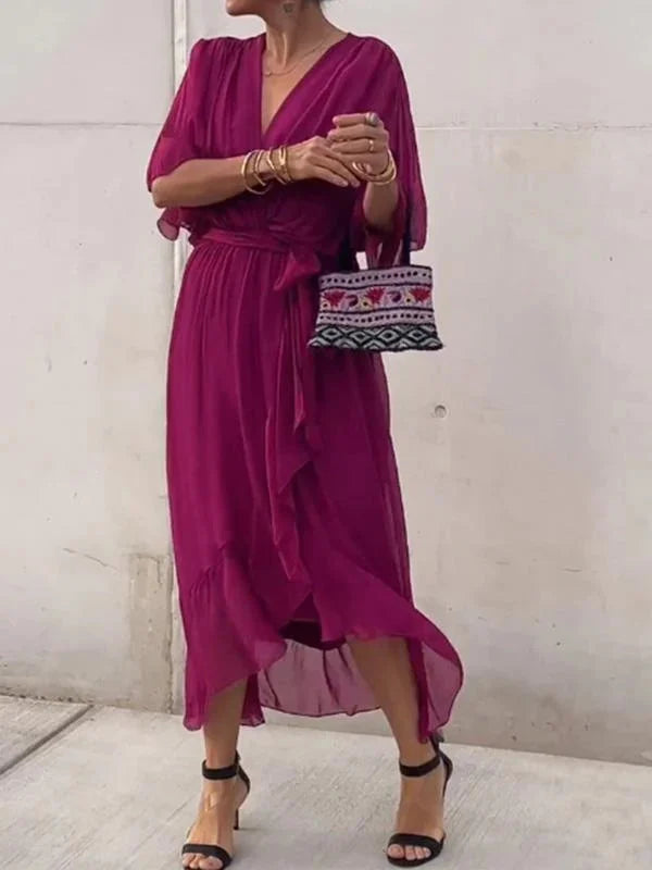 Virella | Silk Chiffon V-Neck Dress
