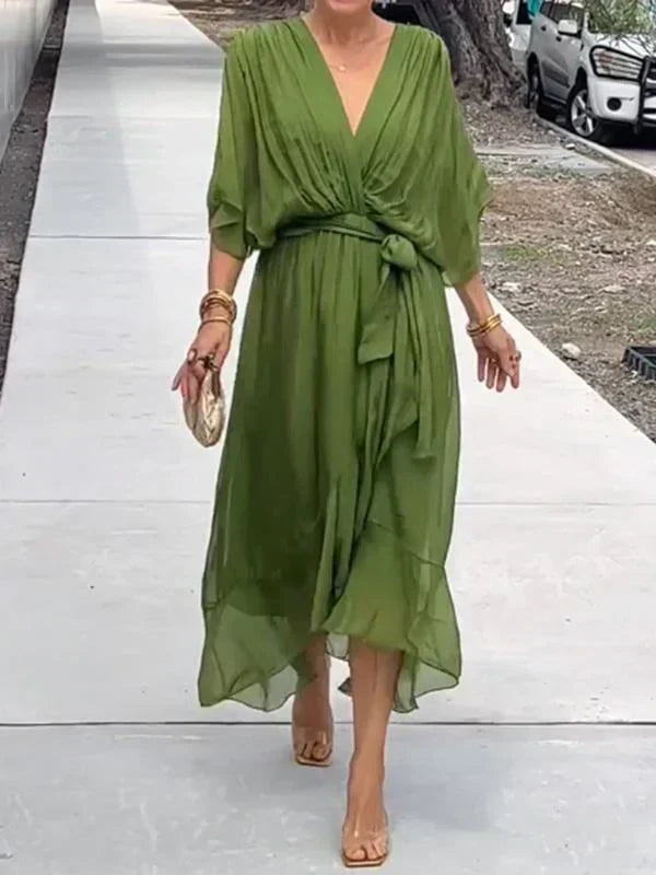Virella | Silk Chiffon V-Neck Dress