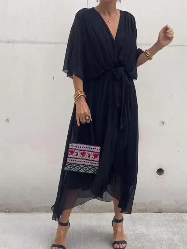 Virella | Silk Chiffon V-Neck Dress