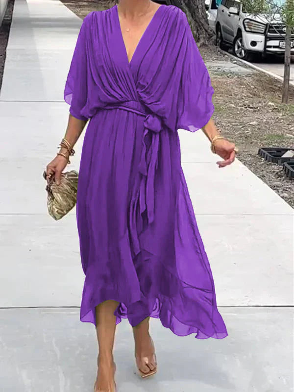 Virella | Silk Chiffon V-Neck Dress