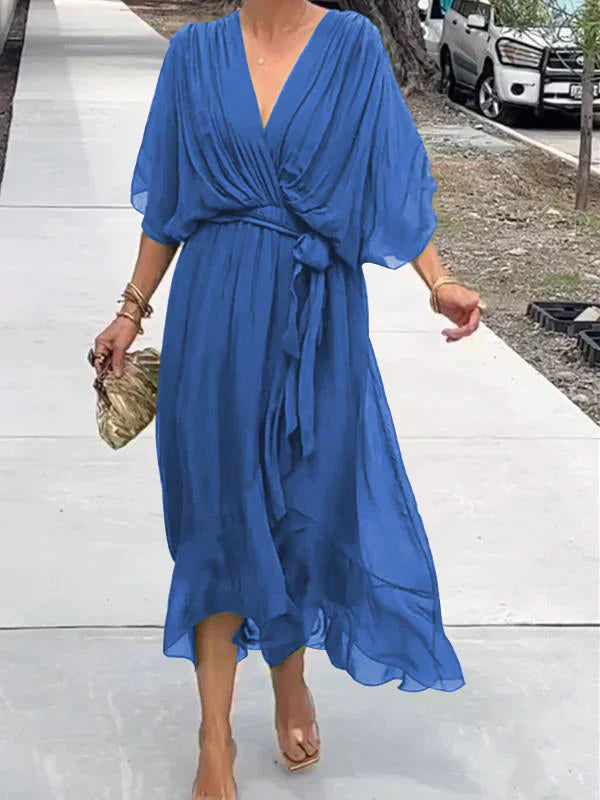 Virella | Silk Chiffon V-Neck Dress