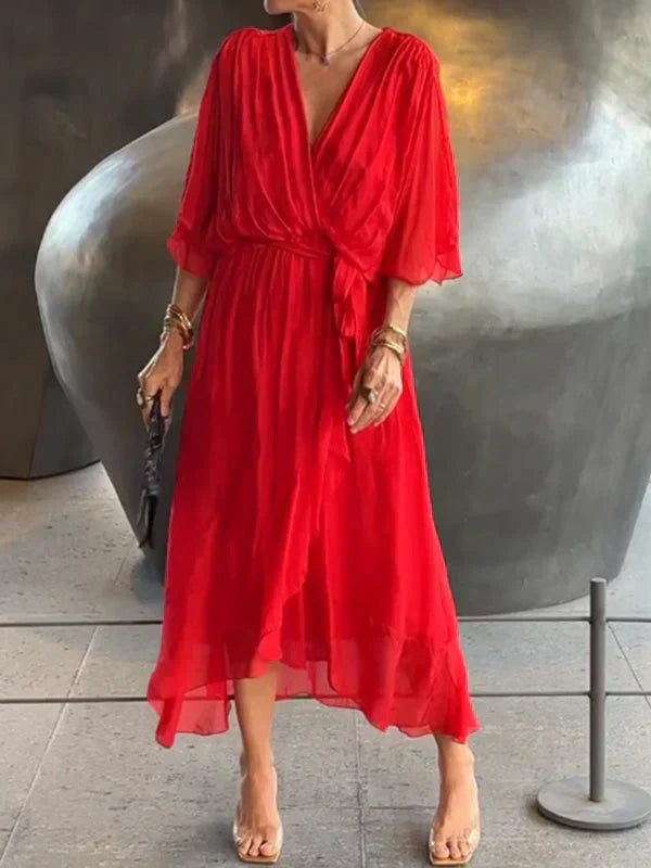 Virella | Silk Chiffon V-Neck Dress