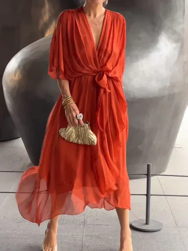 Virella | Silk Chiffon V-Neck Dress