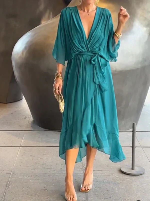 Virella | Silk Chiffon V-Neck Dress