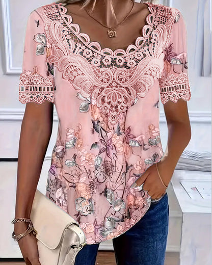 Selena | Floral Print Short Sleeve T-Shirt