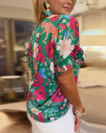 Elara | V-Neck Floral Blouse