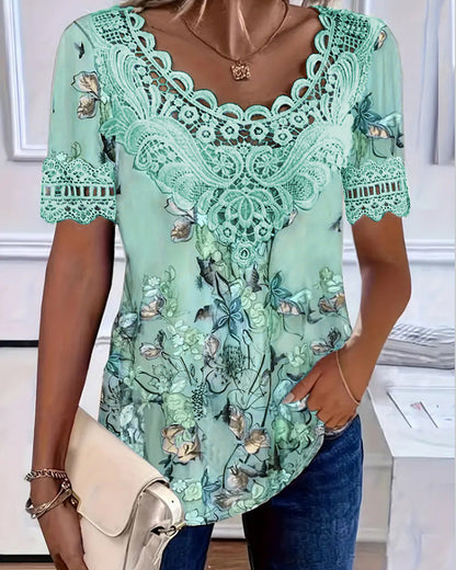 Selena | Floral Print Short Sleeve T-Shirt