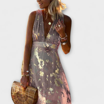 Iselina | Flowing Sequin V-Neck Dress