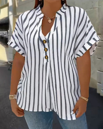 Zanira | Striped V-Neck Button Blouse